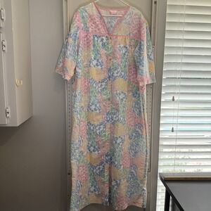 Vintage Just For Women Paloma Dress Women's Multicolor Pastel Floral V-Neck Mumu